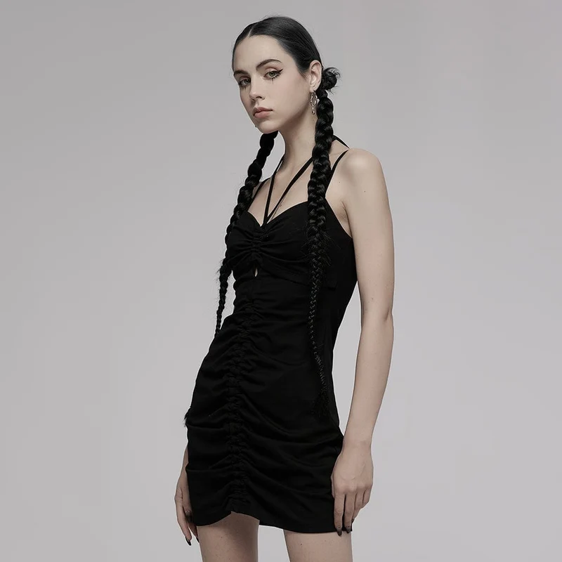 Grunge-Neckholder-Karo-Slip-Kleid für Damen