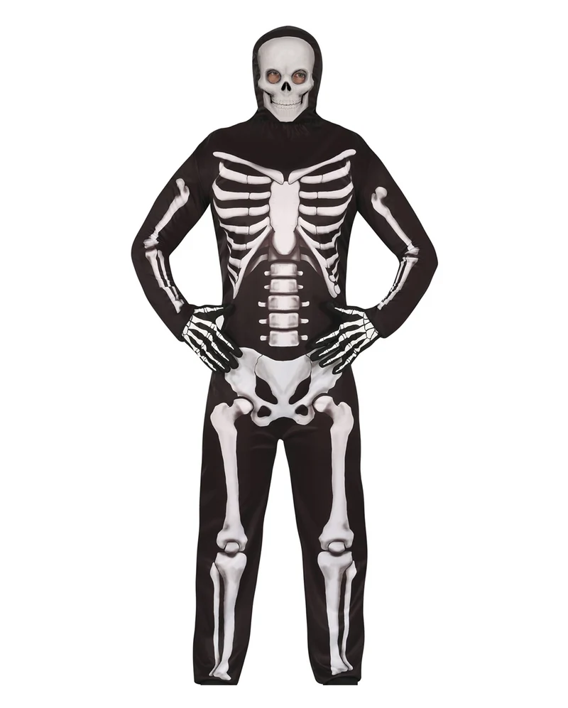 Skelett Kapuzen Jumpsuit Kostüm