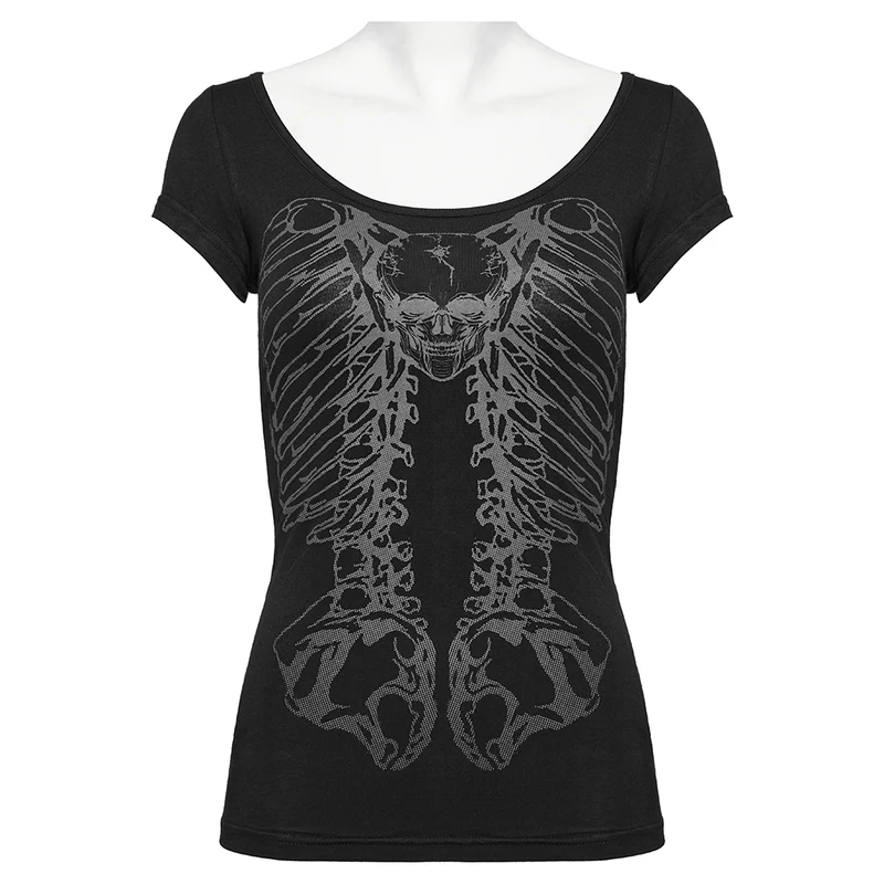 Aushöhlen-T-Shirt der Frauen Schädel-Knochen-gedrucktes Schwarzes