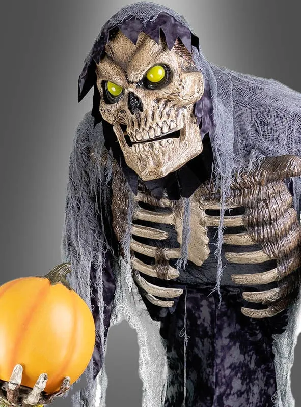 Riesiges Skelett mit Kürbis 210cm Animatronics