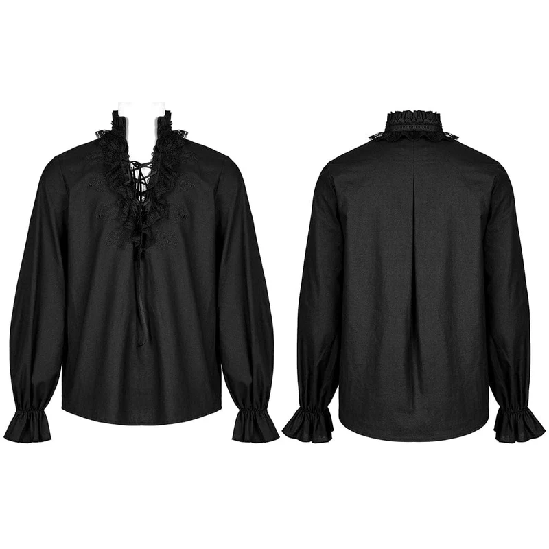 Herren Gothic Riemchen Stehkragen Rüschenhemd