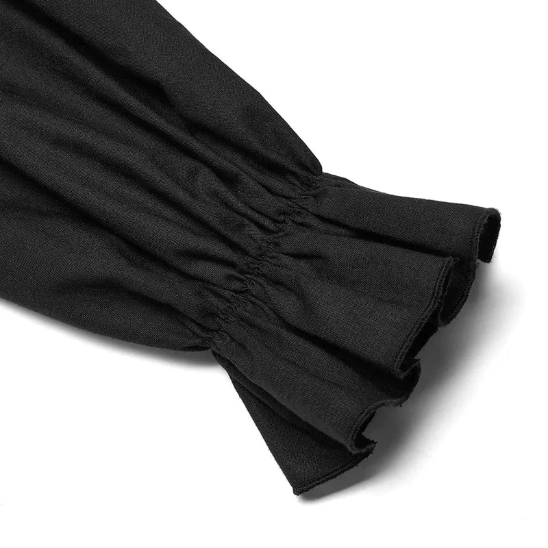 Herren Gothic Riemchen Stehkragen Rüschenhemd