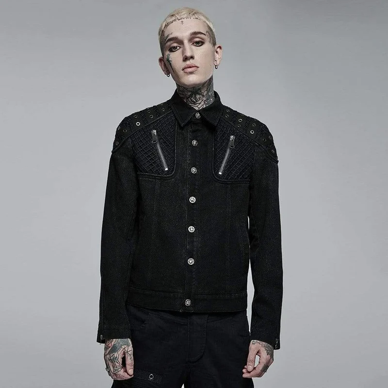 Herren Punk Mesh-Splice-Jacke mit Umlegekragen