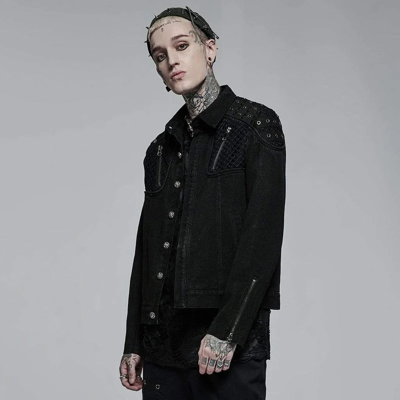 Herren Punk Mesh-Splice-Jacke mit Umlegekragen