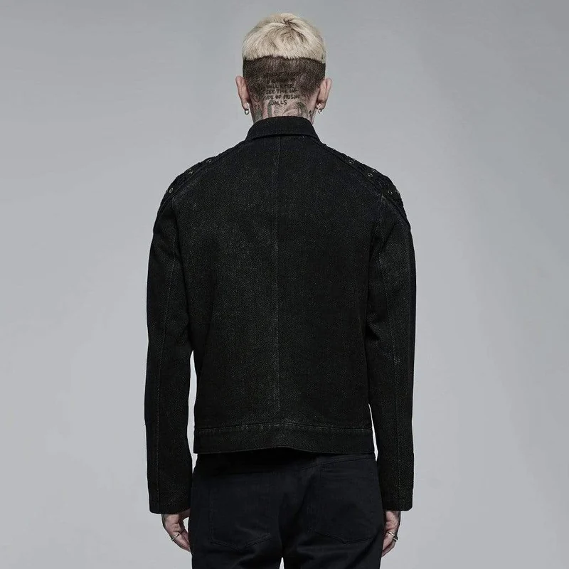 Herren Punk Mesh-Splice-Jacke mit Umlegekragen