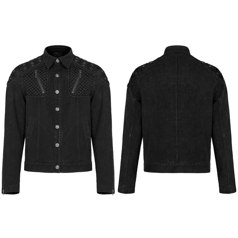 Herren Punk Mesh-Splice-Jacke mit Umlegekragen