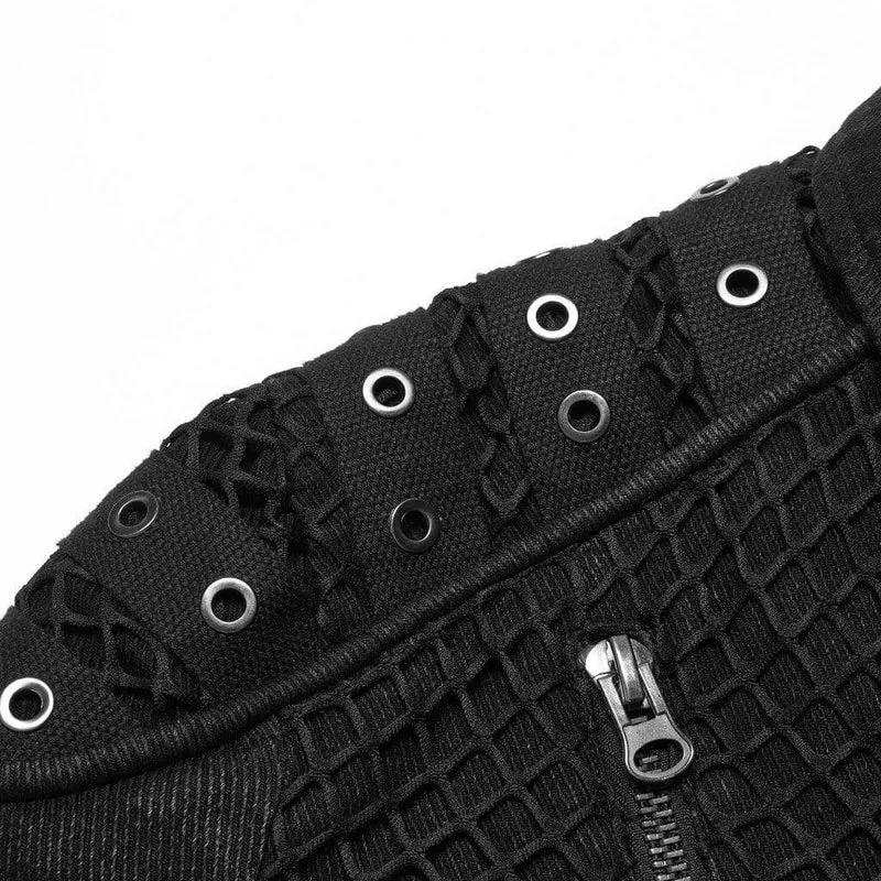 Herren Punk Mesh-Splice-Jacke mit Umlegekragen