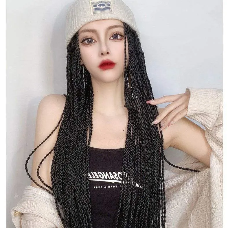 Afro Curly Synthetic Hair Extension für Damen mit Hut