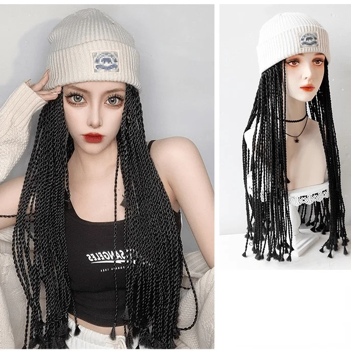 Afro Curly Synthetic Hair Extension für Damen mit Hut