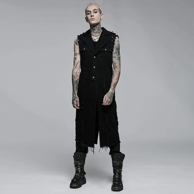 Herren Punk Unedged Zerrissene lange Weste