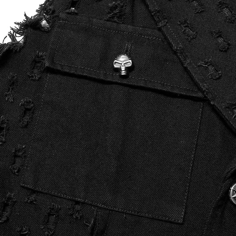 Herren Punk Unedged Zerrissene lange Weste