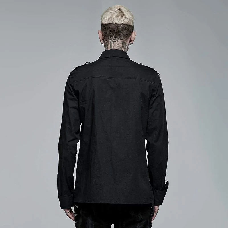 Herren Punk Unregelmäßiges Hemd mit Totenkopfschnalle