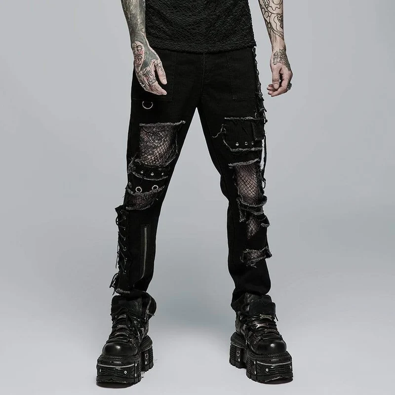Herren Punk Strappy Splice Cutout Hosen