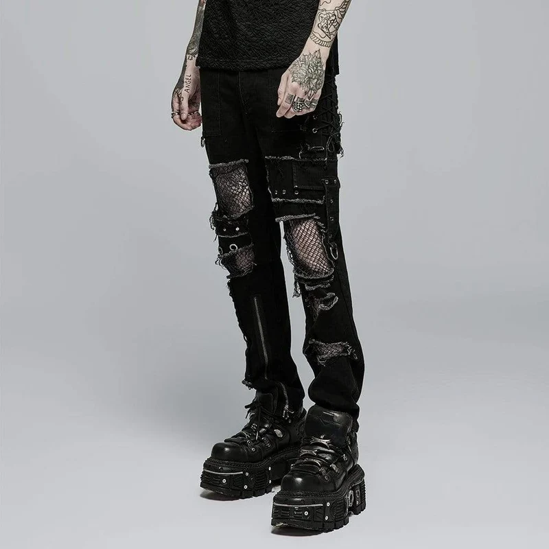 Herren Punk Strappy Splice Cutout Hosen