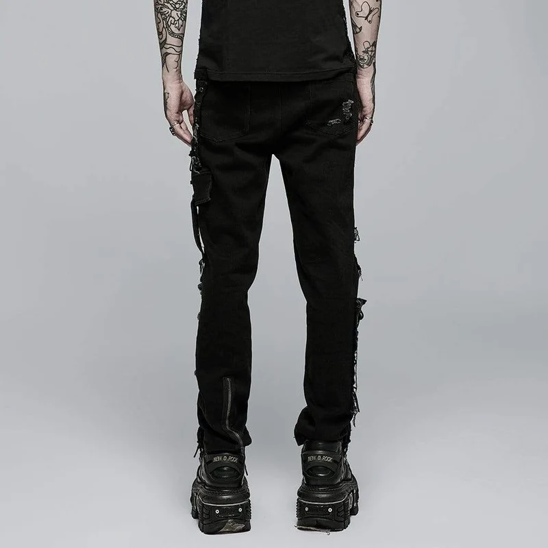 Herren Punk Strappy Splice Cutout Hosen