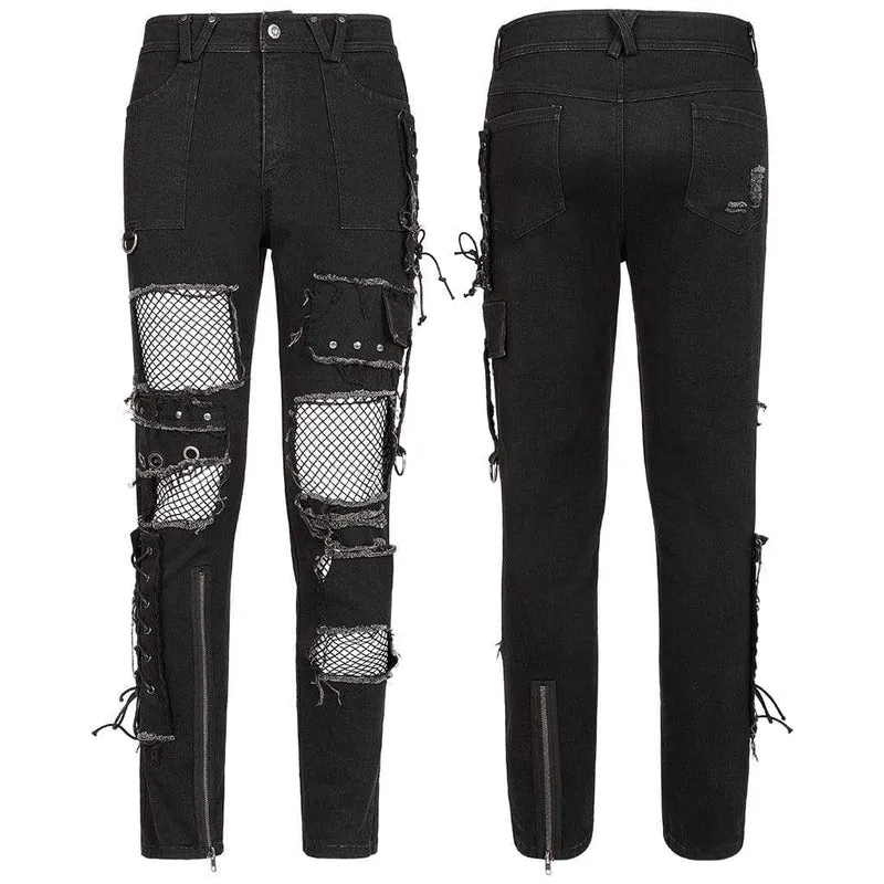 Herren Punk Strappy Splice Cutout Hosen