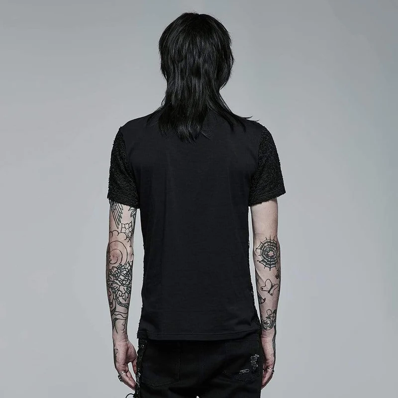 Herren Punk Schnalle Splice Mesh T-Shirt