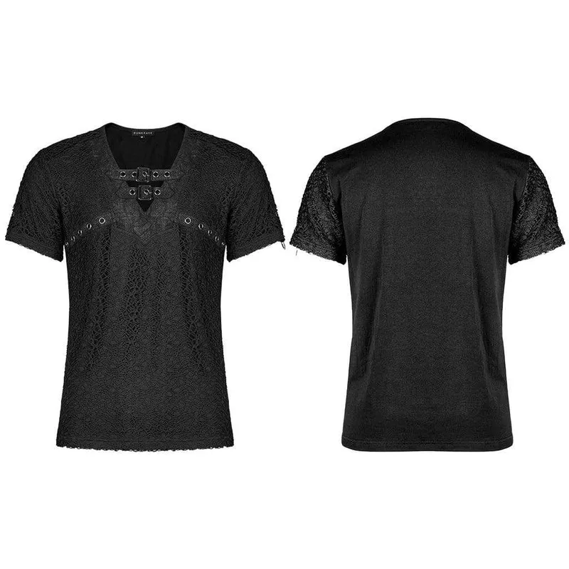 Herren Punk Schnalle Splice Mesh T-Shirt