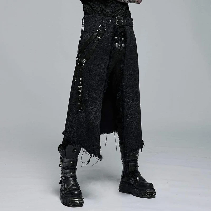Gothic-Kilt mit ungesäumter Schnalle für Herren