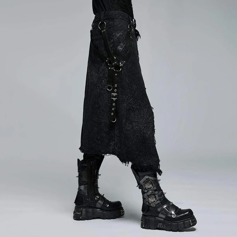 Gothic-Kilt mit ungesäumter Schnalle für Herren