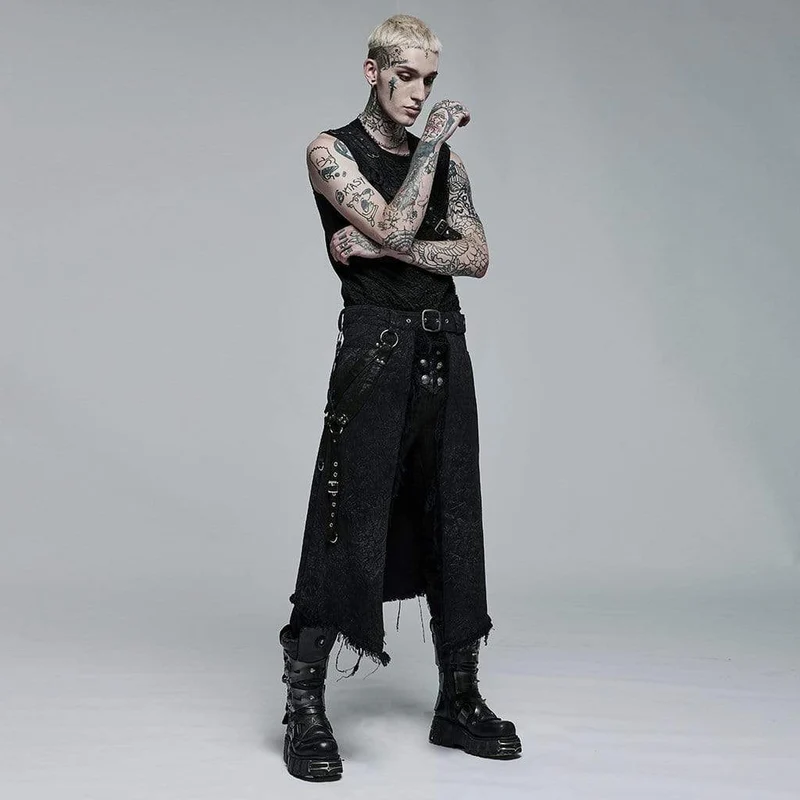 Gothic-Kilt mit ungesäumter Schnalle für Herren