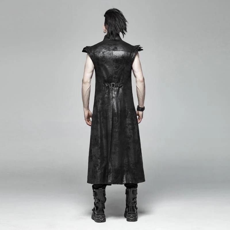 Herren Vintage Goth Kunstleder Stehkragen Engelsflügel Maxi Weste