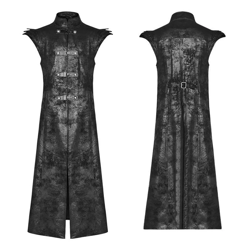 Herren Vintage Goth Kunstleder Stehkragen Engelsflügel Maxi Weste