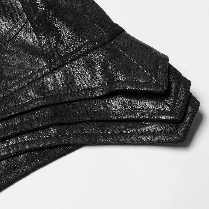Herren Vintage Goth Kunstleder Stehkragen Engelsflügel Maxi Weste