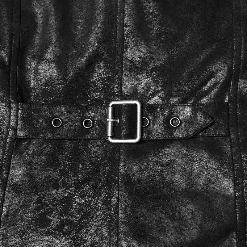 Herren Vintage Goth Kunstleder Stehkragen Engelsflügel Maxi Weste