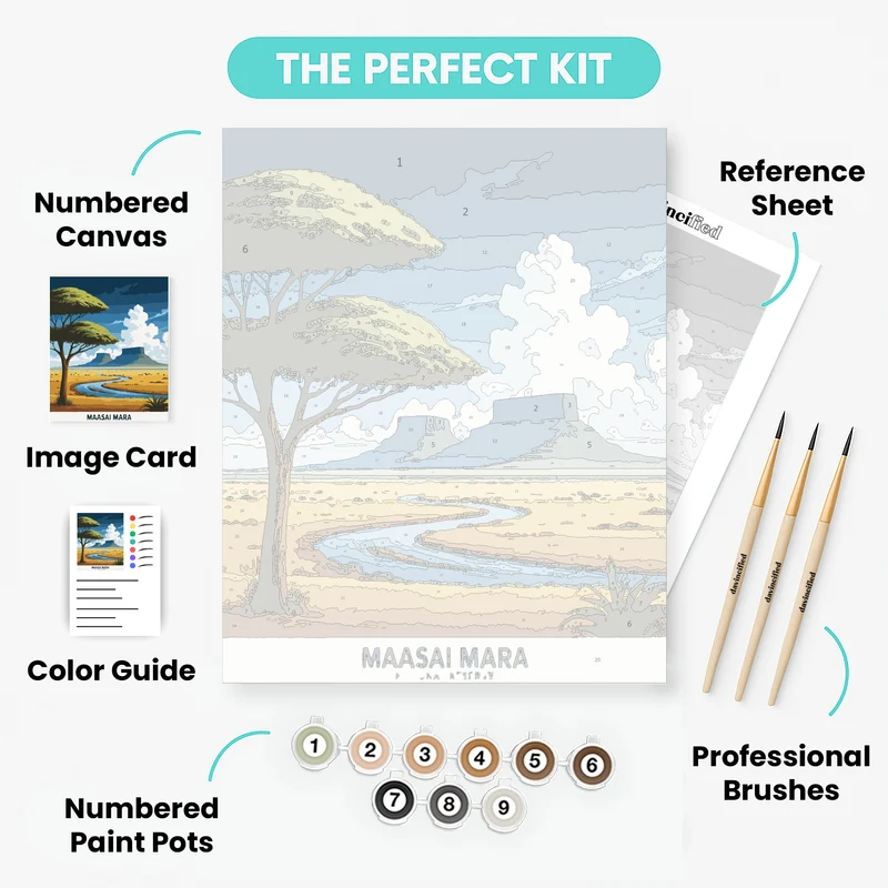 Maasai Mara River Through Golden Savanna - Paint by Numbers Kit