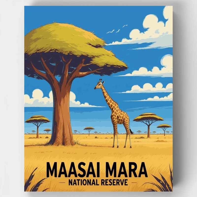 Maasai Mara Giraffe and Acacia Daytime Scene - Paint by Numbers Kit