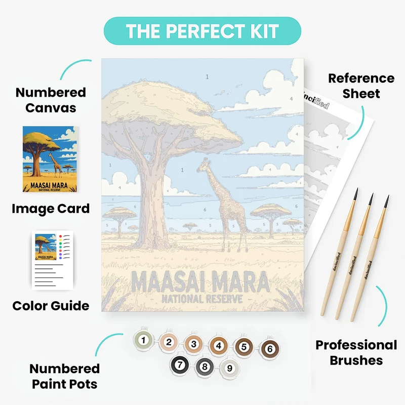 Maasai Mara Giraffe and Acacia Daytime Scene - Paint by Numbers Kit