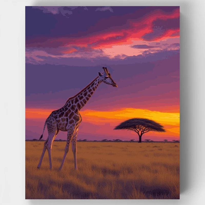 Giraffe at Sunset in Masai Mara National Reserve - Paint by Numbers Kit