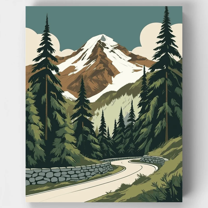Mount Rainier National Park Forest Road Vista - Paint by Numbers Kit
