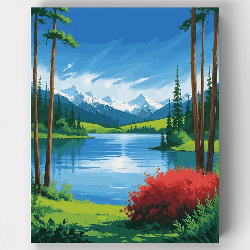 Olympic National Park Snowy Peaks & Forest Lake - Paint by Numbers Kit