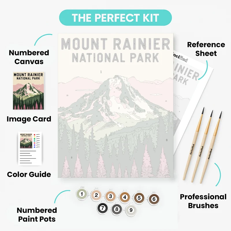 Mount Rainier National Park Pink Forest Poster - Paint by Numbers Kit