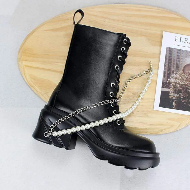 Gothic Punk Wedge Boots für Damen mit Perlenkette