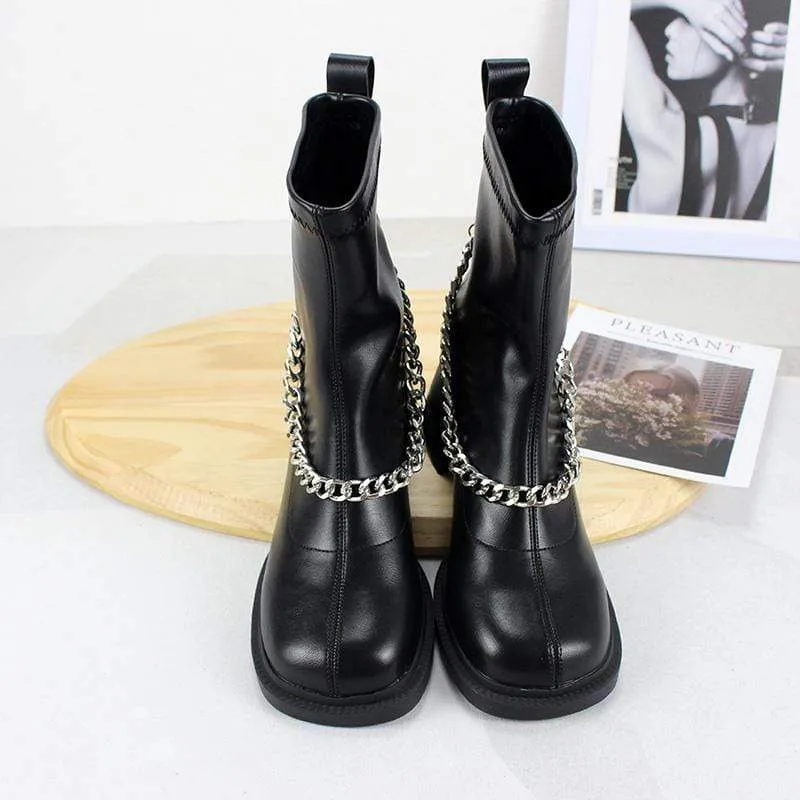 Damen Gothic Punk Chain Wedge Chelsea Boots