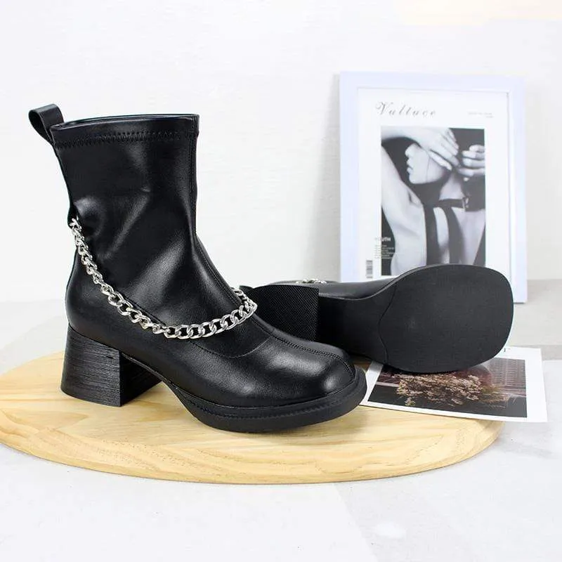 Damen Gothic Punk Chain Wedge Chelsea Boots