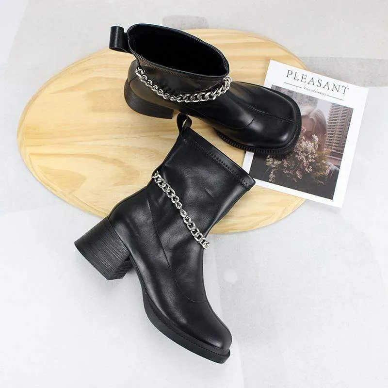 Damen Gothic Punk Chain Wedge Chelsea Boots
