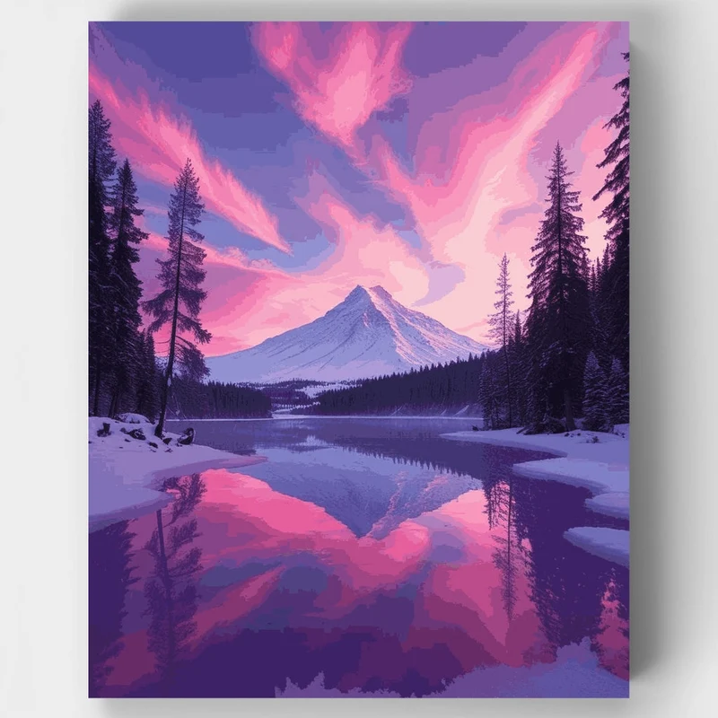 Mount Rainier National Park Winter Reflection - Paint by Numbers Kit
