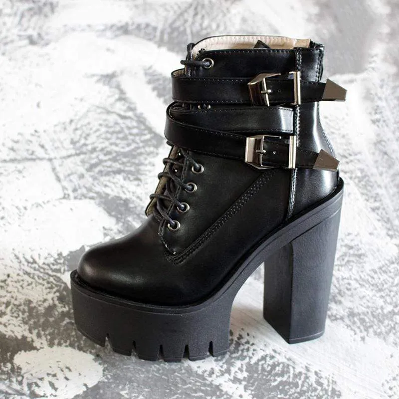 Damen Gothic Punk Schnürstiefeletten mit klobigem Absatz