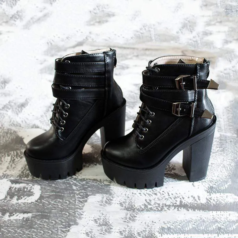 Damen Gothic Punk Schnürstiefeletten mit klobigem Absatz