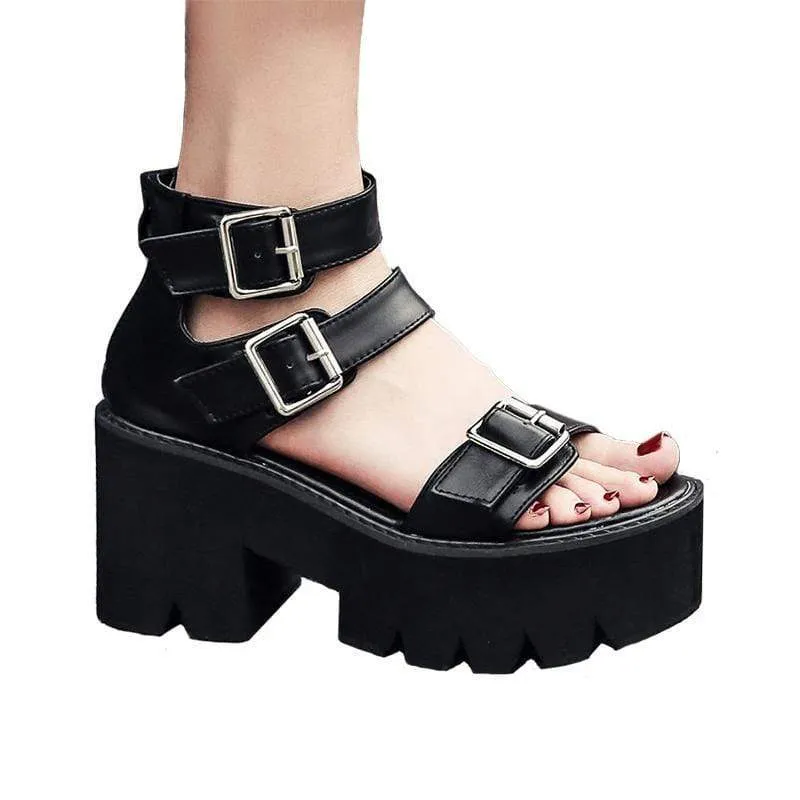Damen Gothic Punk Plateau-Sandalen mit offener Schnalle
