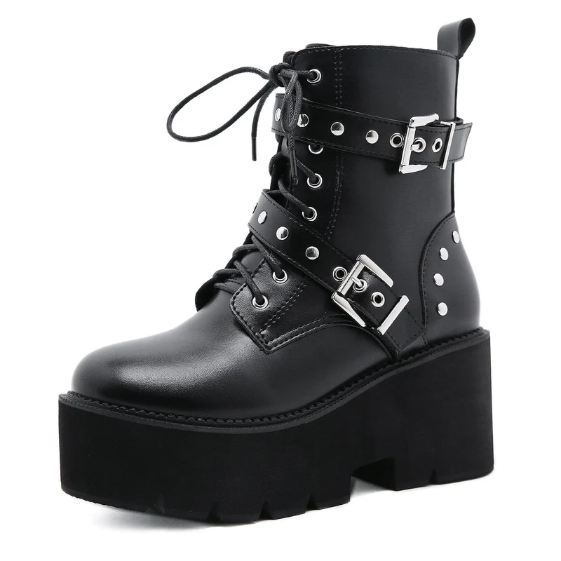 Damen Gothic Punk Plateaustiefel mit sieben Haken