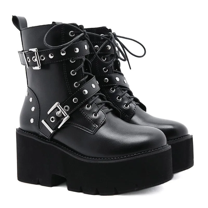 Damen Gothic Punk Plateaustiefel mit sieben Haken