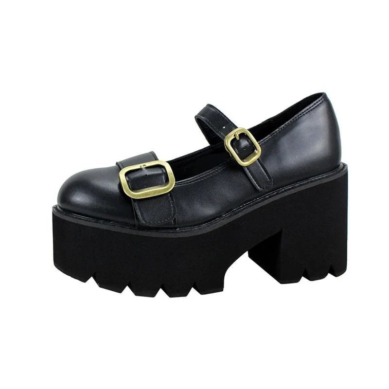Damen Gothic Punk Pumps Schnallen Plateauschuhe