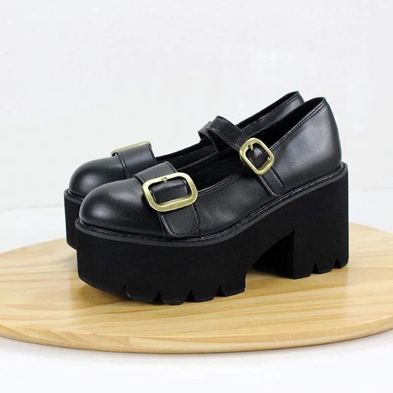 Damen Gothic Punk Pumps Schnallen Plateauschuhe
