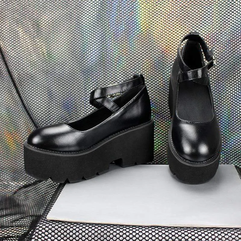 Damen Gothic Punk Knöchelschnalle Mary Jane Schuhe