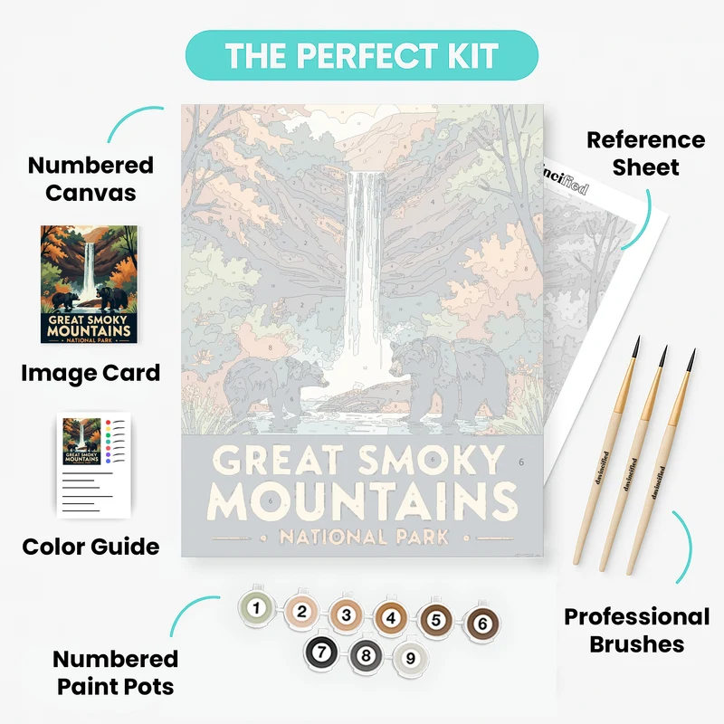 Great Smoky Mountains National Park Bears & Waterfall - Paint by Numbers Kit